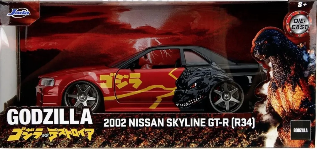 Jada Toys Nissan Skyline GT-R R34 2002 Godzilla 1:24 - Rood/Zwart