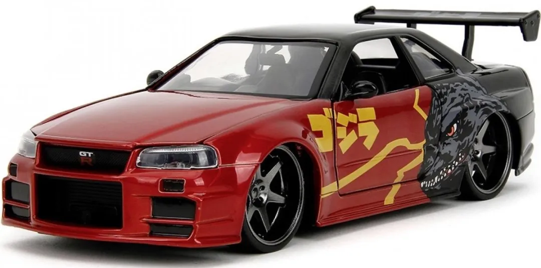 Jada Toys Nissan Skyline GT-R R34 2002 Godzilla 1:24 - Rood/Zwart
