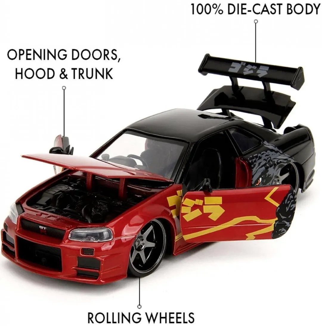 Jada Toys Nissan Skyline GT-R R34 2002 Godzilla 1:24 - Rood/Zwart