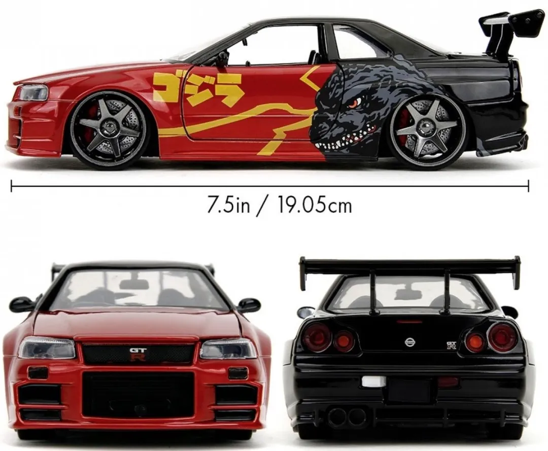 Jada Toys Nissan Skyline GT-R R34 2002 Godzilla 1:24 - Rood/Zwart - afbeelding 6 van 6