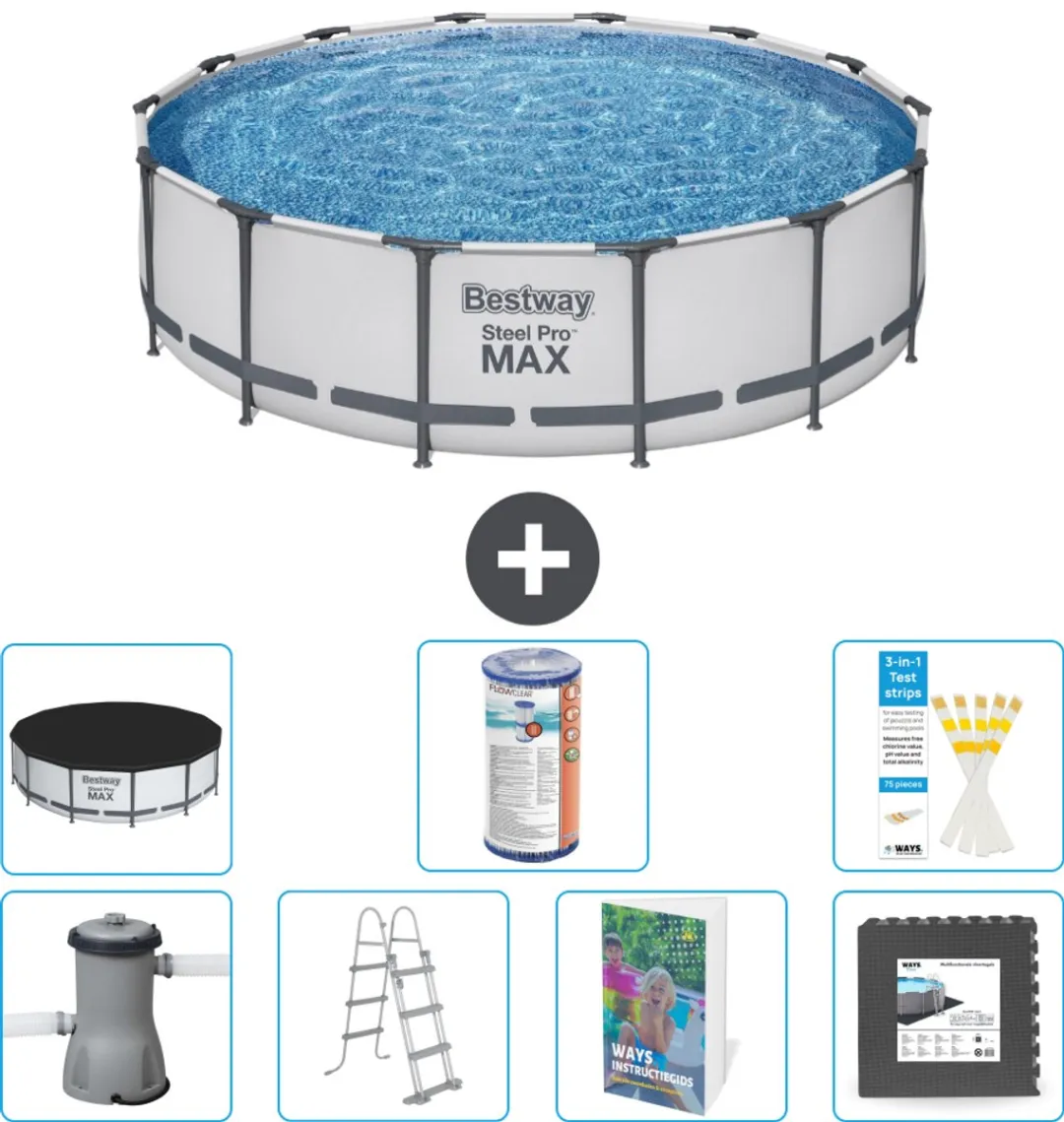 Bestway Steel Pro MAX Zwembad 427x107cm - Grijs - 8-delig
