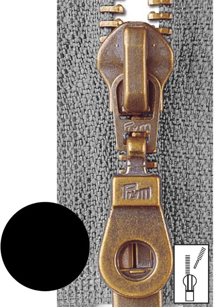 Prym Rits Zwart 75cm - met koperen tandjes