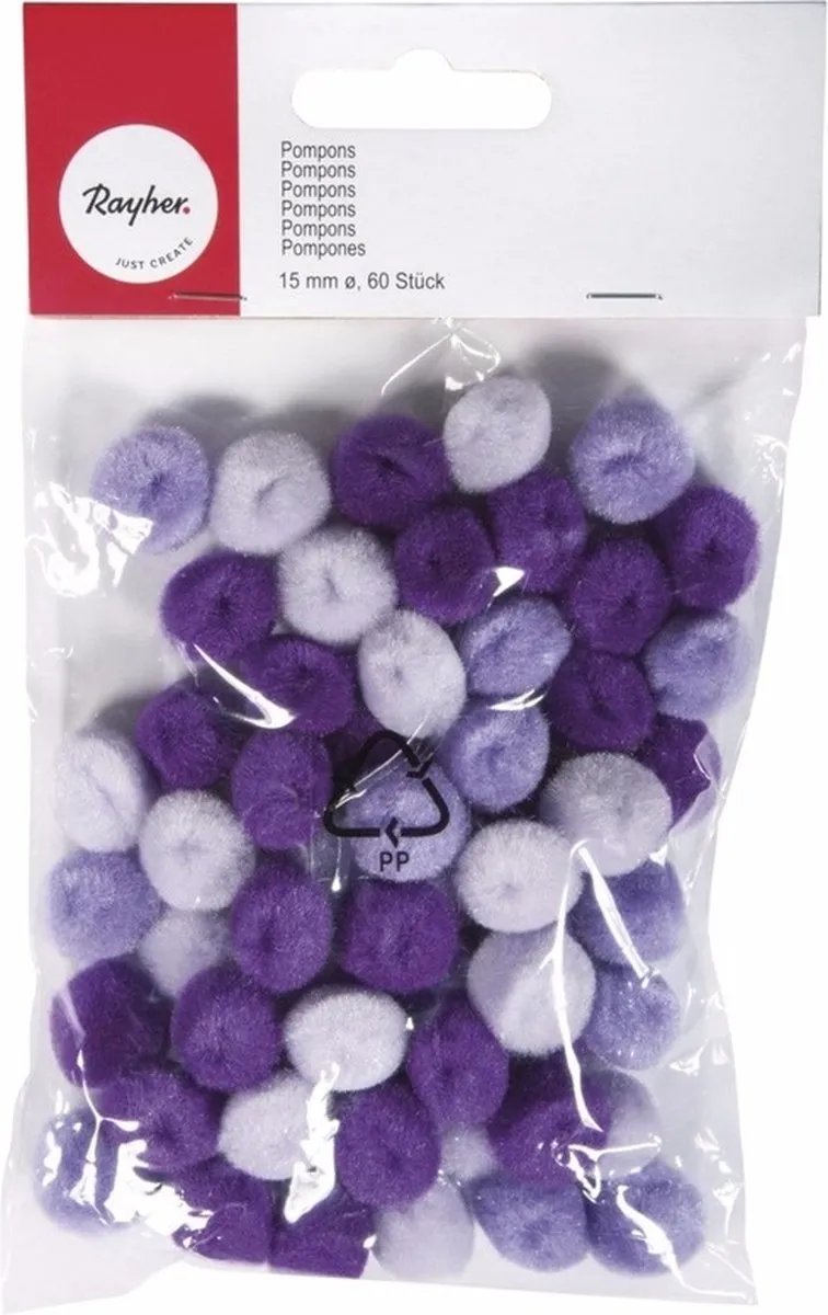 Rayher Knutsel Pompons 60 Stuks - 15mm - Paars