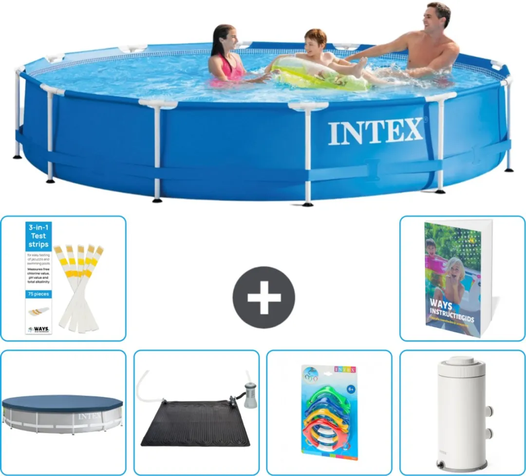 Intex 28210NP-Blauw Rond Frame Zwembad 366x76cm - Blauw - 7-delig