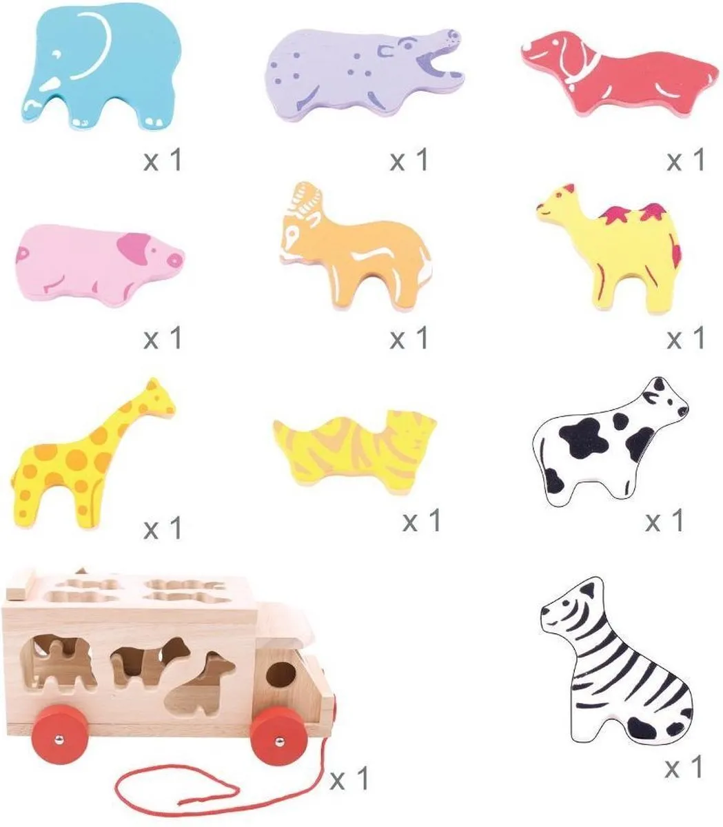 BIGJIGS Vormenwagen Dieren BJ300 - Meerdere kleuren