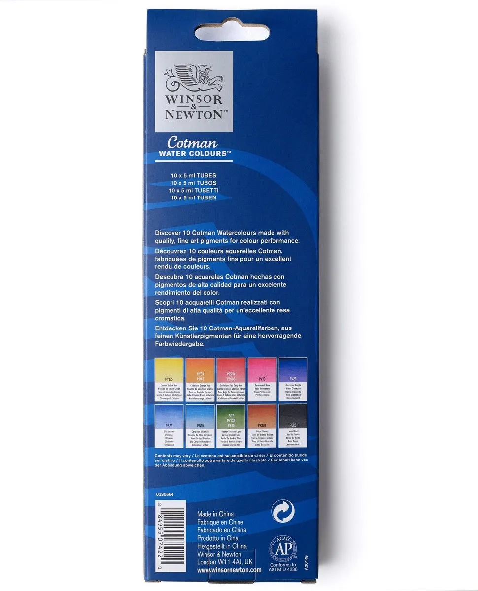 Winsor & Newton Cotman Aquarelverfset 10x5ml - Essentiële Kleuren