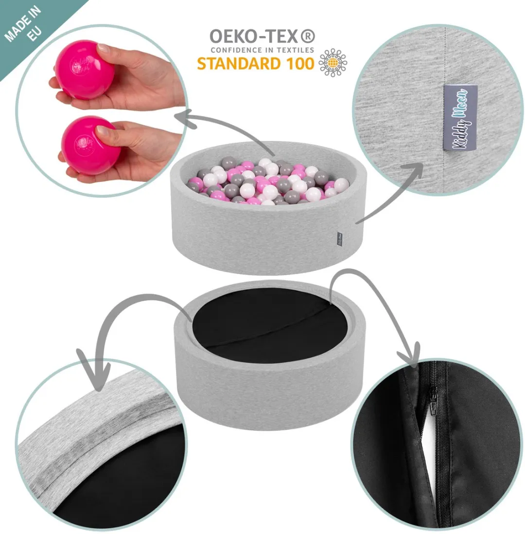 KiddyMoon Ballenbad 90x30cm - 200 Ballen - Lichtgrijs/Wit/Mint/Lichtgroen/Geel