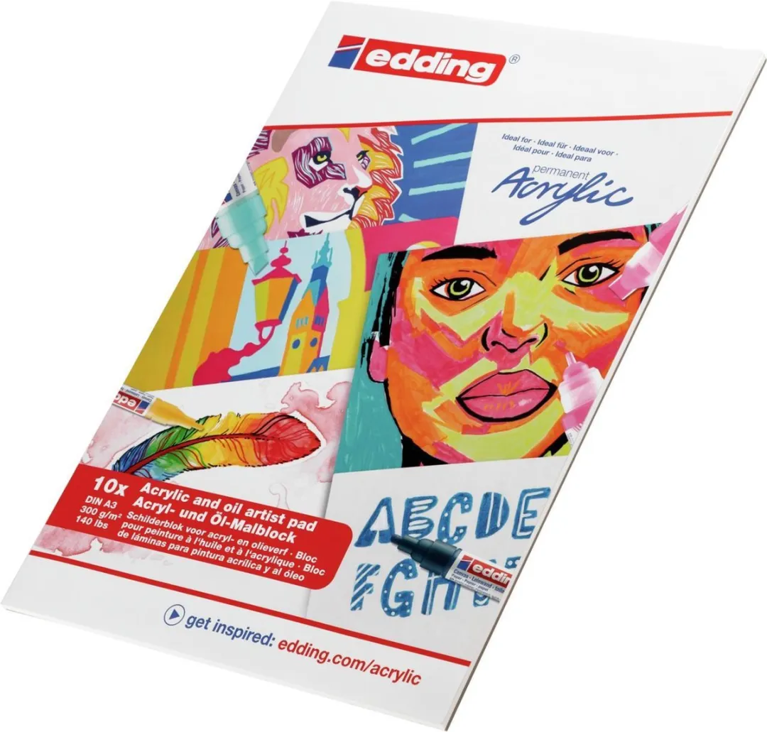 edding Acrylverf Papier A3 - 10 Vel - Linnenstructuur - Wit