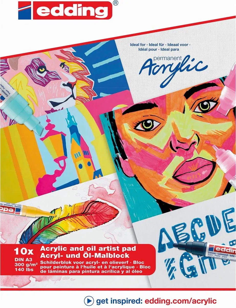 edding Acrylverf Papier A3 - 10 Vel - Linnenstructuur - Wit