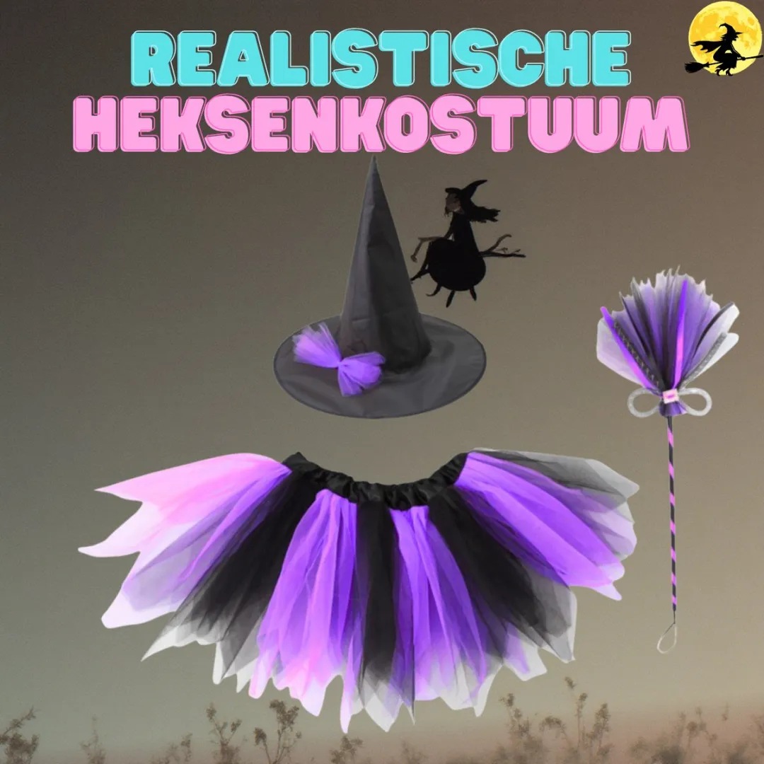 LeanToys Heksenkostuum - Paars/Zwart - One Size