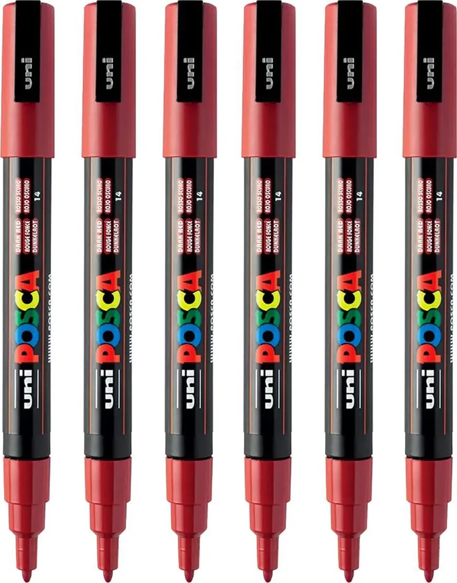 Posca PC-3M Fine Tip Verfstiften - Donkerrood 6 Stuks