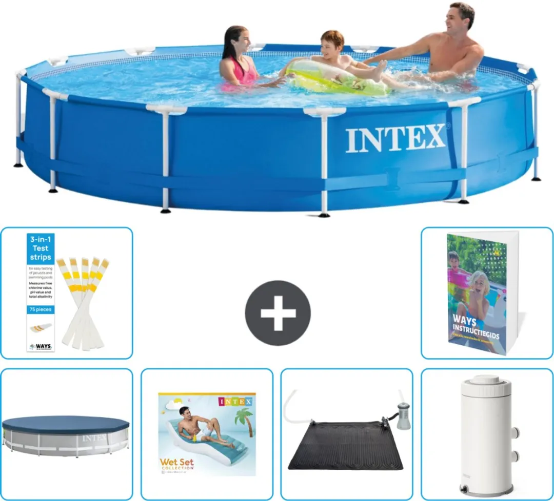 Intex 28210NP-Blauw Rond Frame Zwembad 366x76cm - Blauw - 7-delig