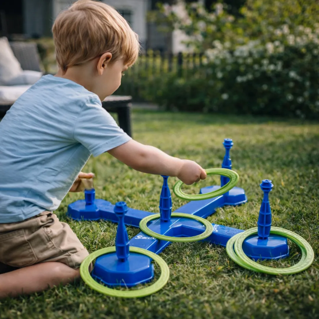 Eddy Toys Ringwerp Spel 7-delig - 5 Ringen & 2 Kruizen - Blauw/Zwart - afbeelding 2 van 5