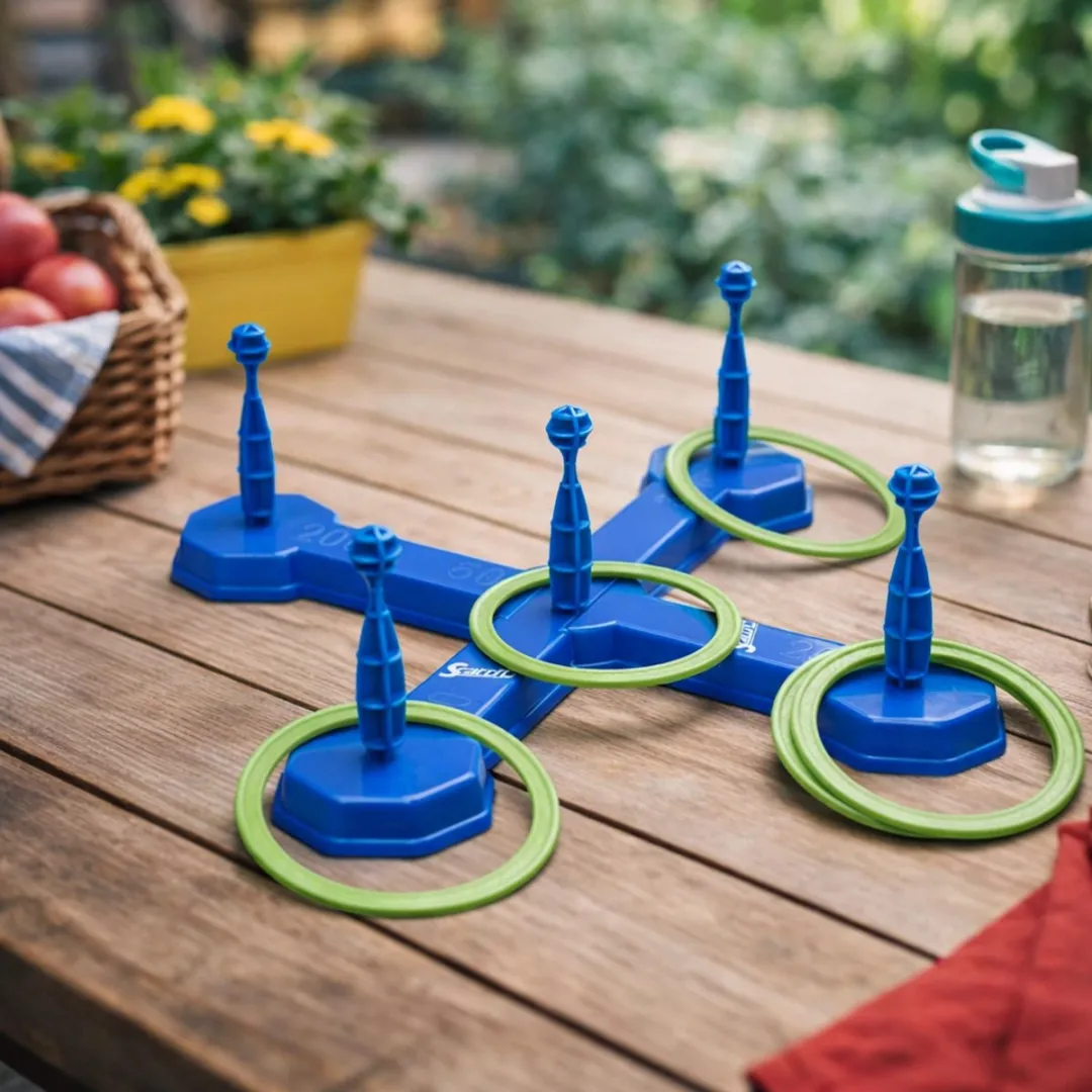 Eddy Toys Ringwerp Spel 7-delig - 5 Ringen & 2 Kruizen - Blauw/Zwart - afbeelding 3 van 5