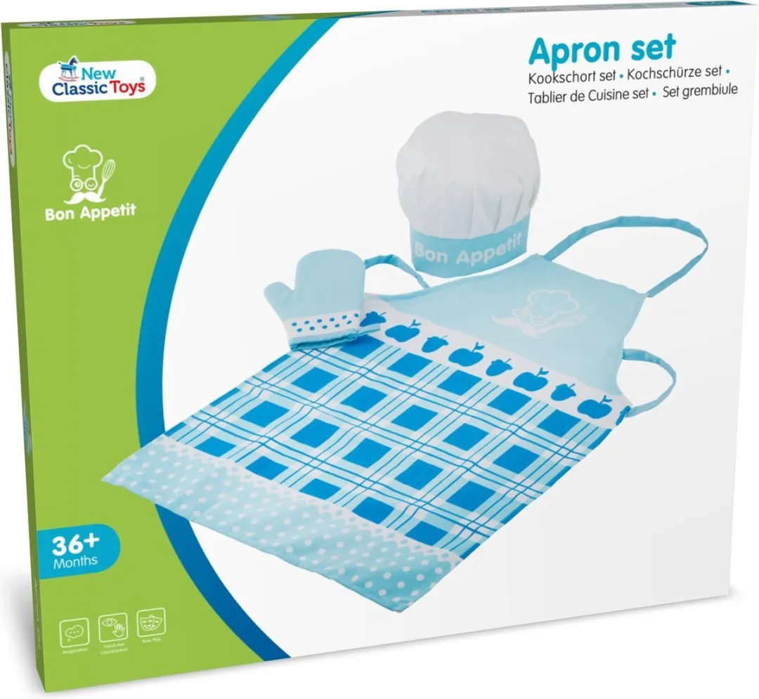 New Classic Toys Keukenschort - Blauw met muts en ovenwant