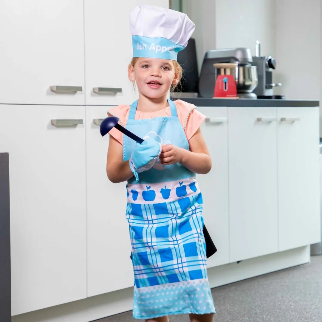 New Classic Toys Keukenschort - Blauw met muts en ovenwant