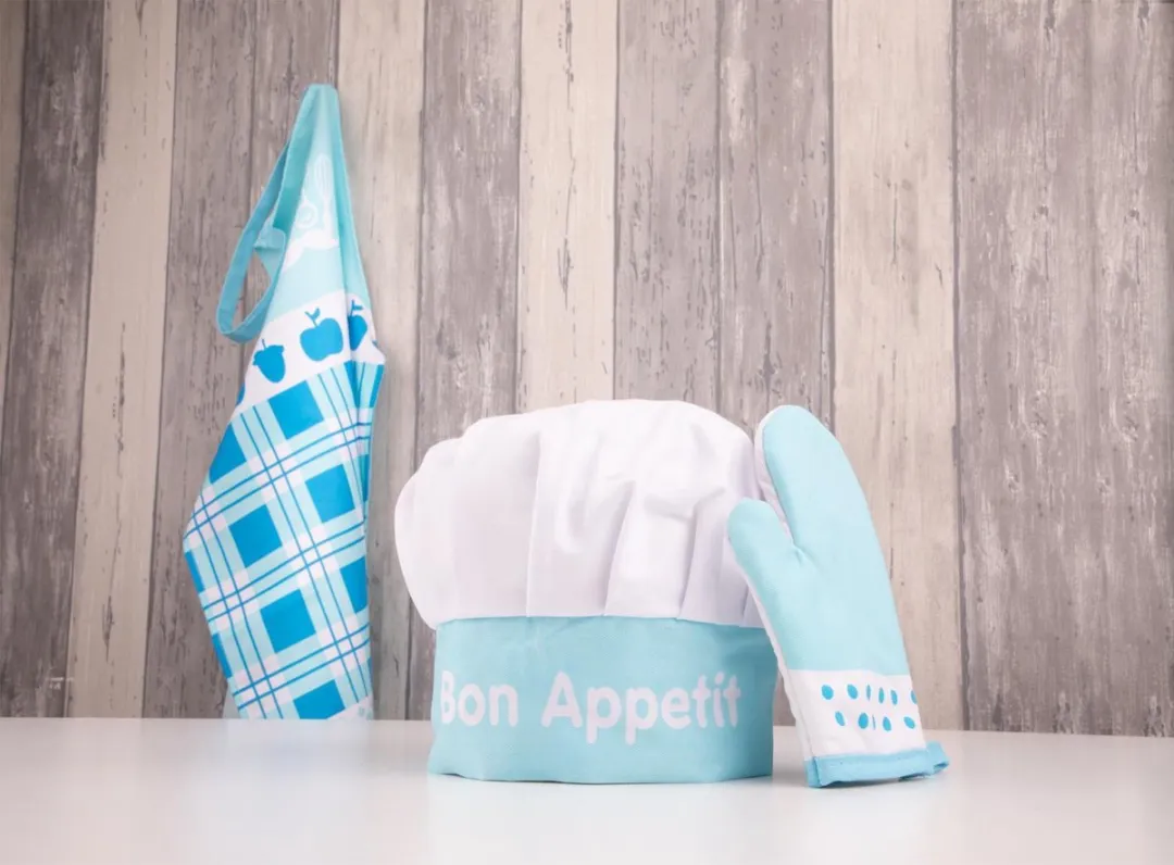 New Classic Toys Keukenschort - Blauw met muts en ovenwant