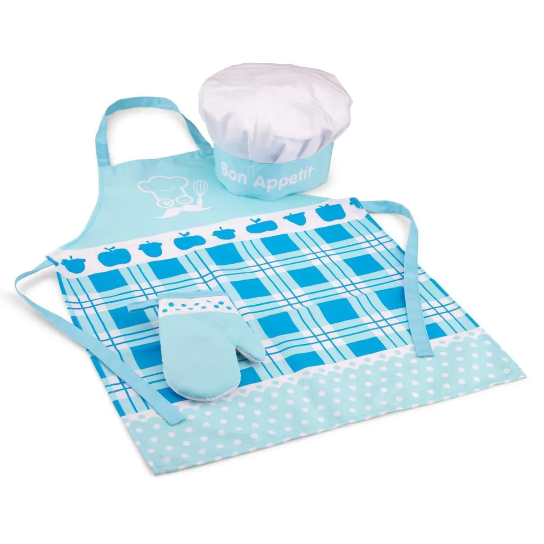 New Classic Toys Keukenschort - Blauw met muts en ovenwant
