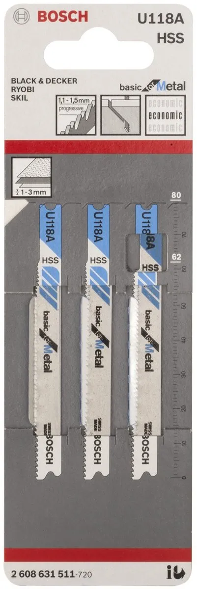 Bosch Decoupeerzaagblad U 118 A Basic Metaal - 3 Stuks
