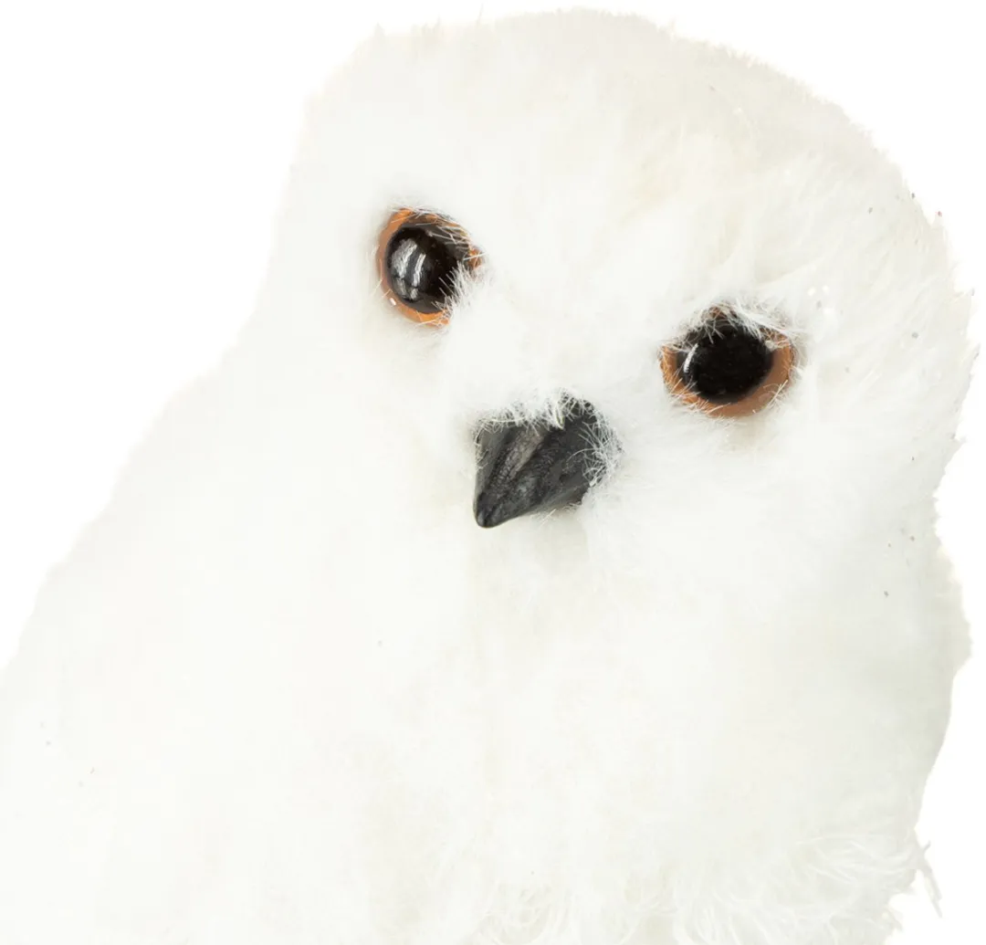 Sneeuwuil decoratieve uil wit met bont en veren 15,5cm 2st, 2 Stück