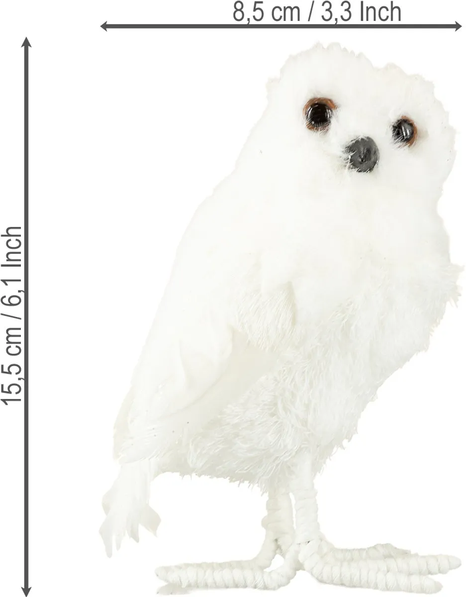 Sneeuwuil decoratieve uil wit met bont en veren 15,5cm 2st, 2 Stück