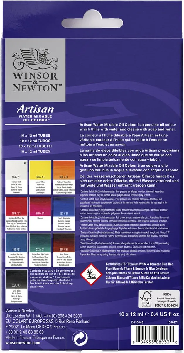 Winsor & Newton Artisan Water Mixable Olieverf Set 10x12ml