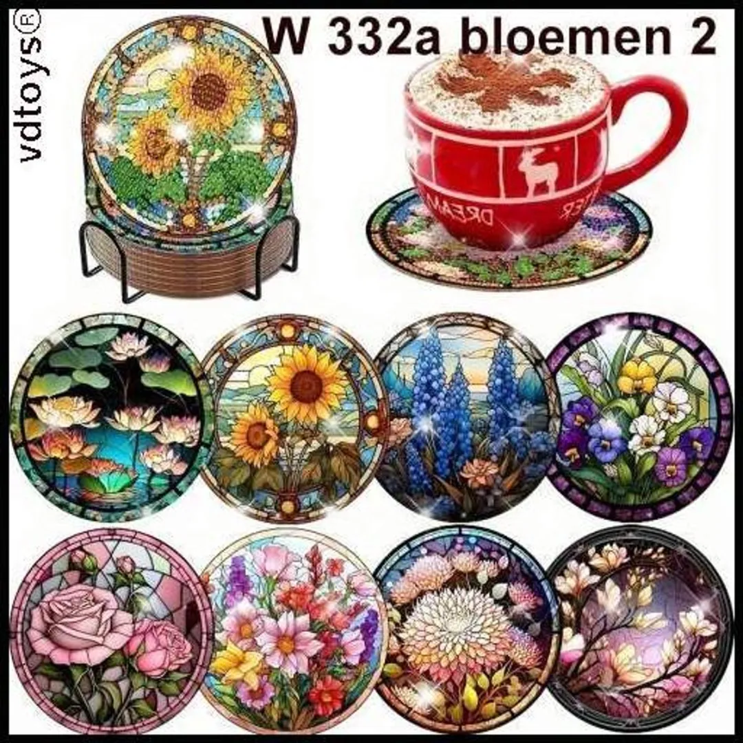 VDTOYS Diamond Painting Onderzetters Bloemen 2 - 8 Stuks Compleet