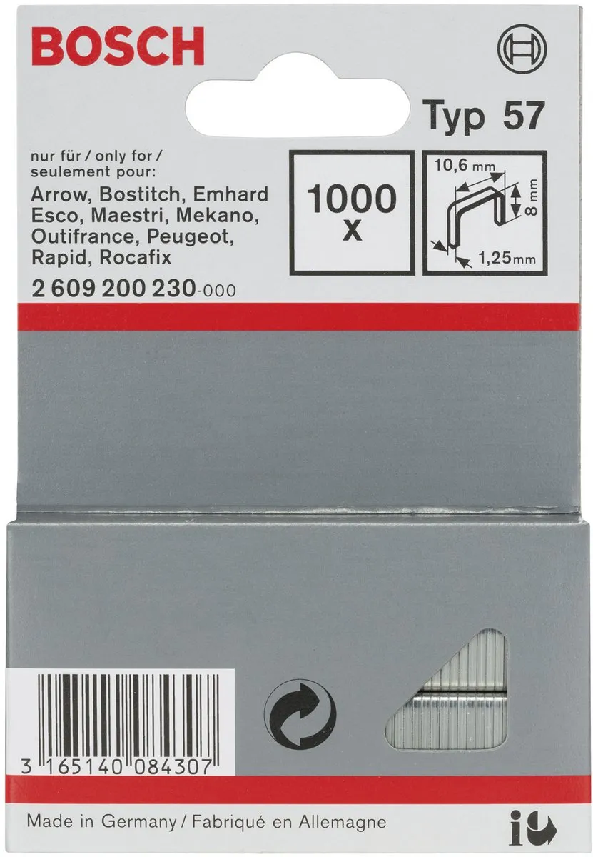 Bosch Professional Niet-met-platte-draad 8mm Type 57 - 1000 Stuks