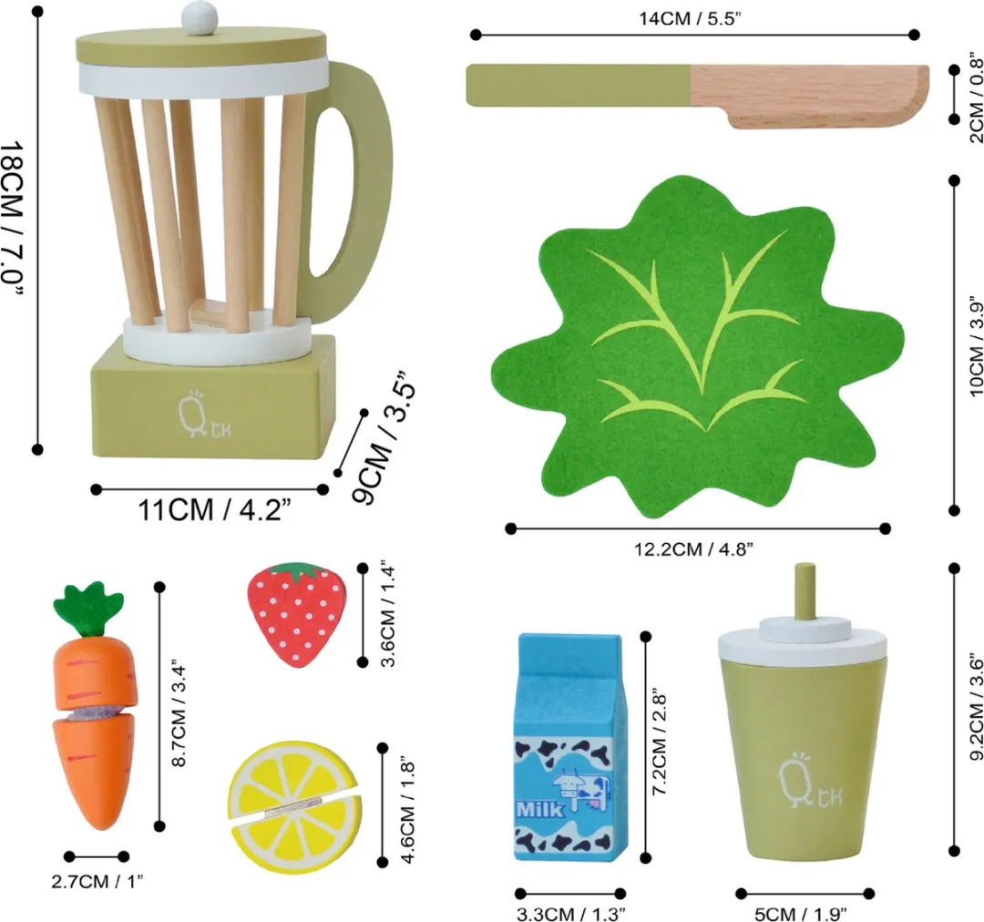 Teamson Kids Houten Speelkeuken Blender - 13 Stuks - Groen