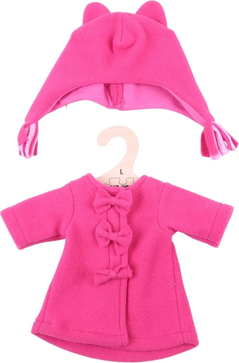 BIGJIGS Poppenkleren Roze Fleece Jas & Muts 35cm