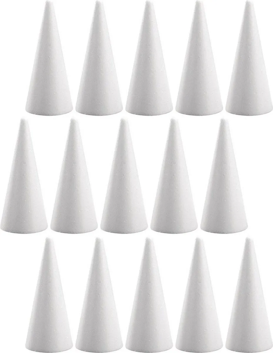 Rayher Piepschuim Kegels 15 Stuks - Wit - H20 cm