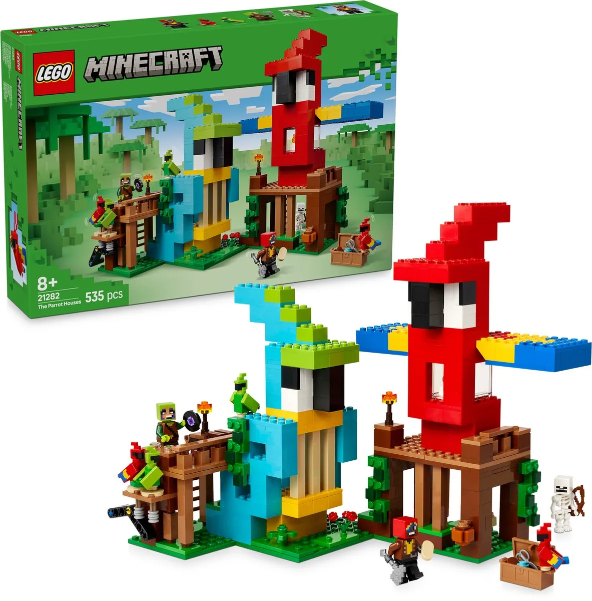 LEGO Minecraft De Papegaaienhuizen Bouwset 21282 - 535 Stukken