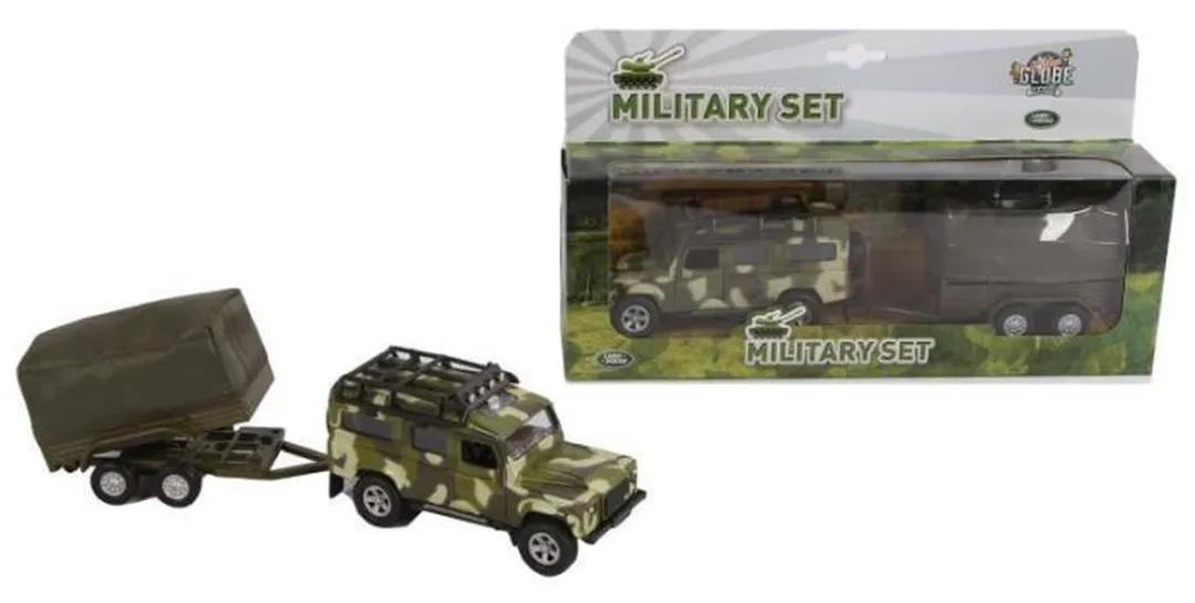Kids Globe Die-cast Land Rover Met Aanhanger Leger, 27cm