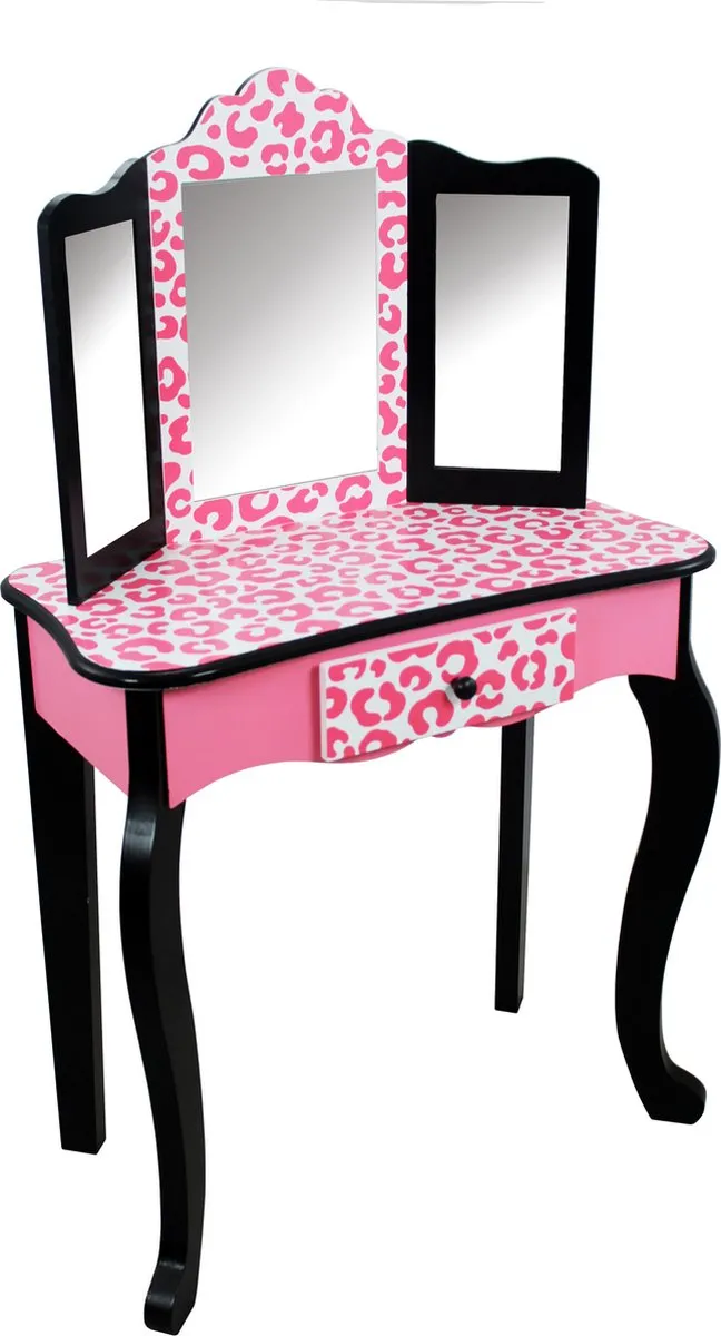 Teamson Kids Houten Kaptafel - Luipaardprint Roze/Zwart