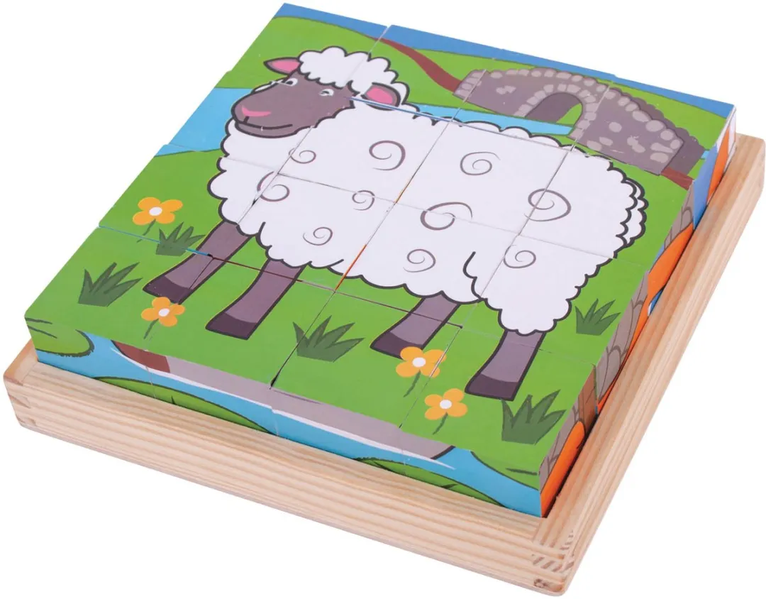 BIGJIGS Houten Blokpuzzel Boerderijdieren BJ798 - 1000 Stuks - 18x18x4cm