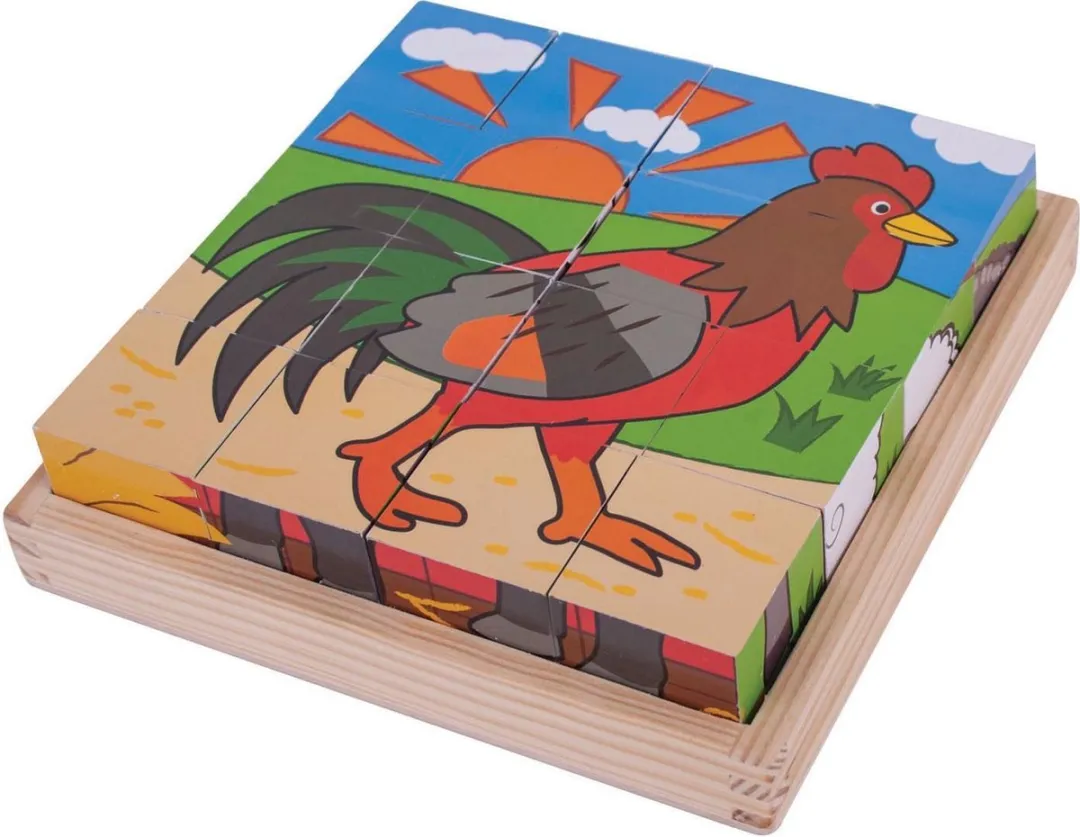 BIGJIGS Houten Blokpuzzel Boerderijdieren BJ798 - 1000 Stuks - 18x18x4cm