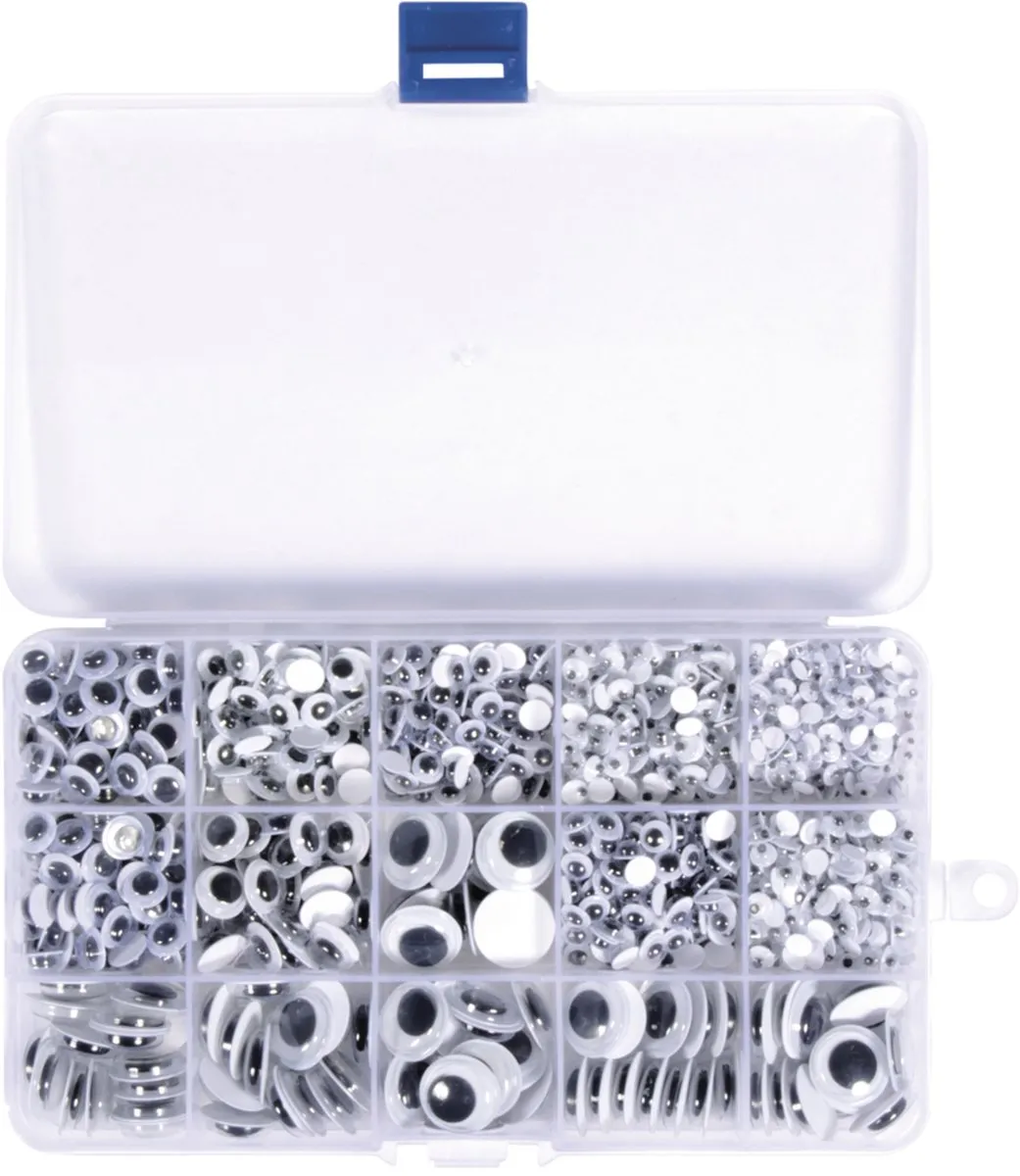 Rayher Wiebel Oogjes 1500 Stuks - Sorteerbox - 4-15mm - Zwart