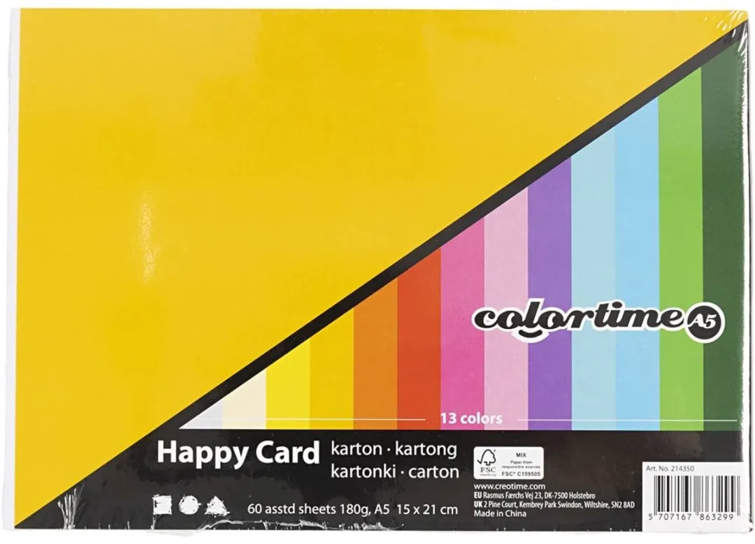 Colortime Karton A5 Multicolor - 60 Vellen