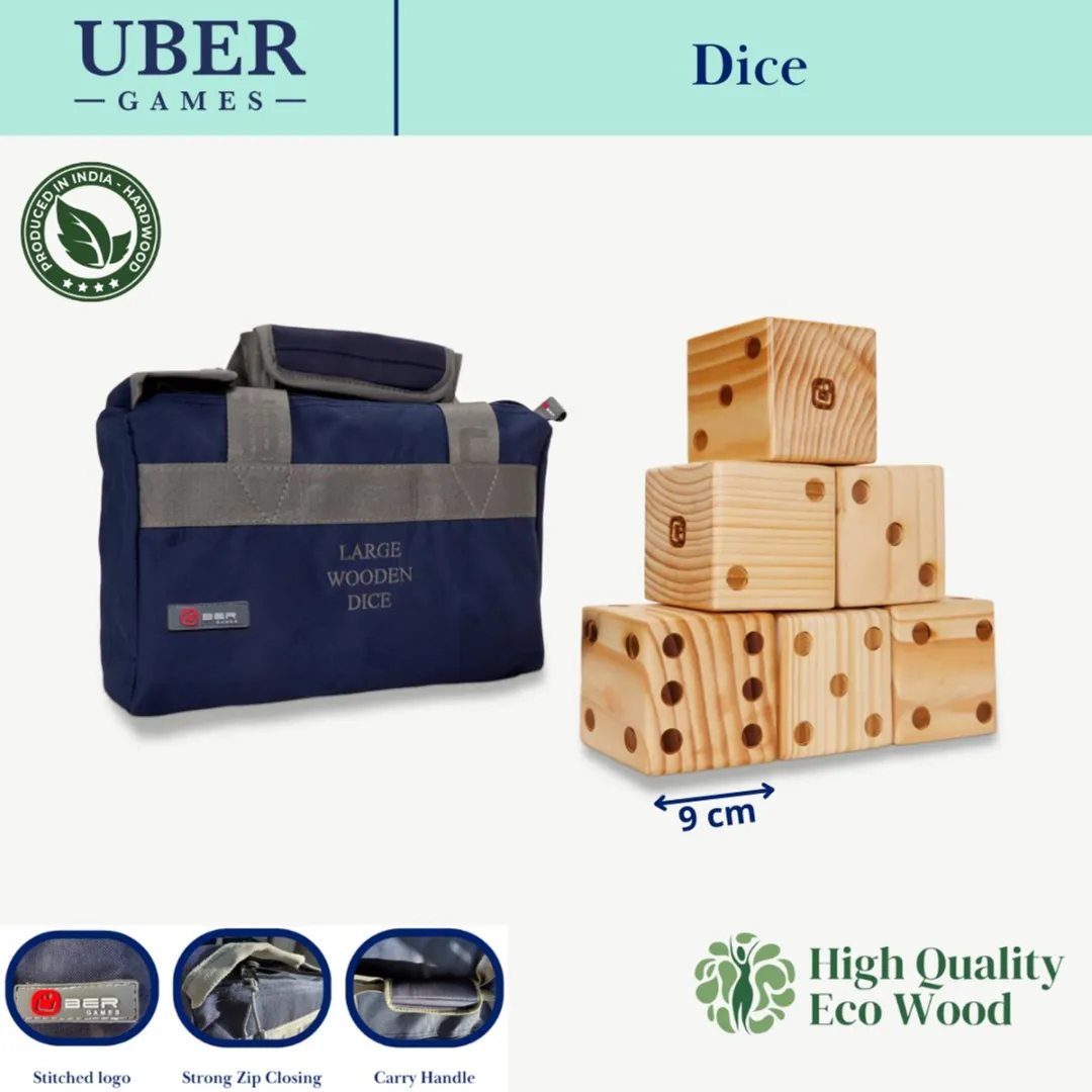 Ubergames Mega Houten Dobbelstenen 9x9cm - 6 Stuks