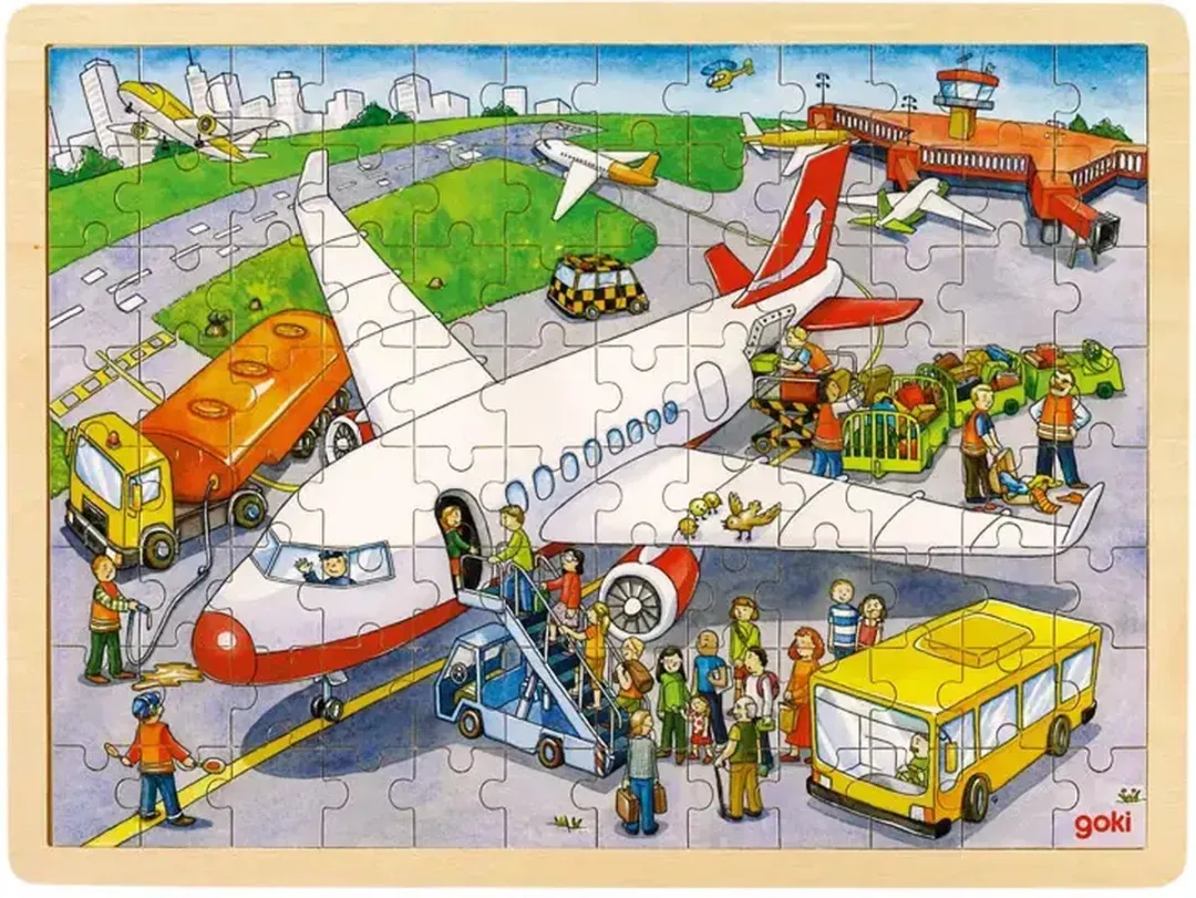 Goki Puzzle At the Airport 96 Stuks - Multi Kleuren
