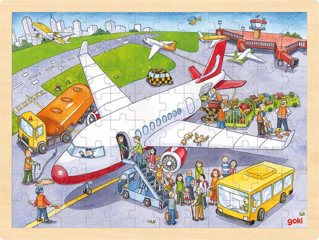 Goki Puzzle At the Airport 96 Stuks - Multi Kleuren