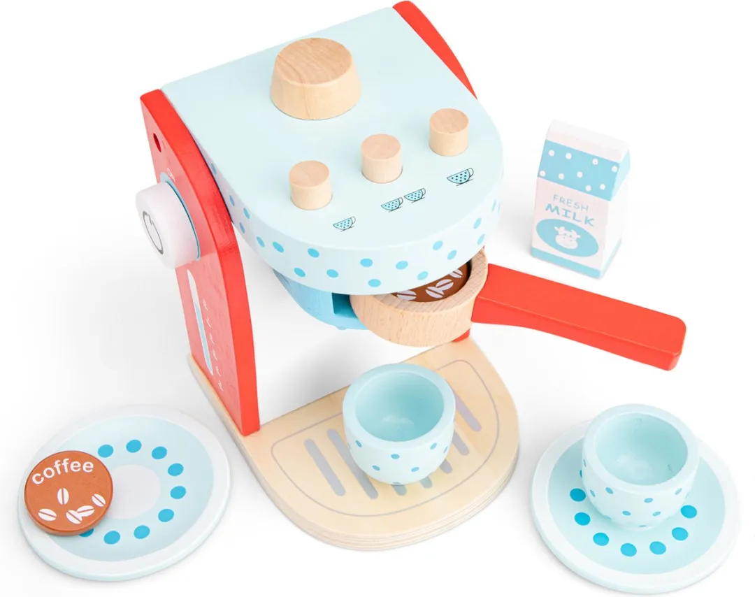 New Classic Toys Houten Speelgoed Koffiezetapparaat - 9-delig - Rood