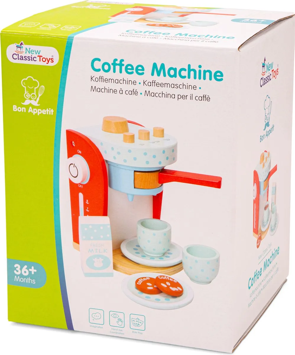 New Classic Toys Houten Speelgoed Koffiezetapparaat - 9-delig - Rood