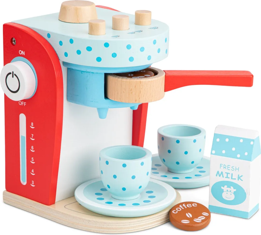 New Classic Toys Houten Speelgoed Koffiezetapparaat - 9-delig - Rood