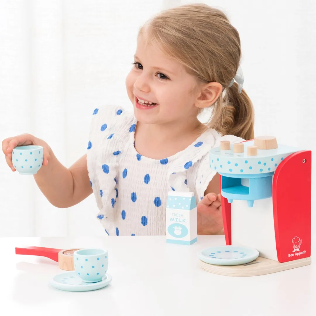 New Classic Toys Houten Speelgoed Koffiezetapparaat - 9-delig - Rood