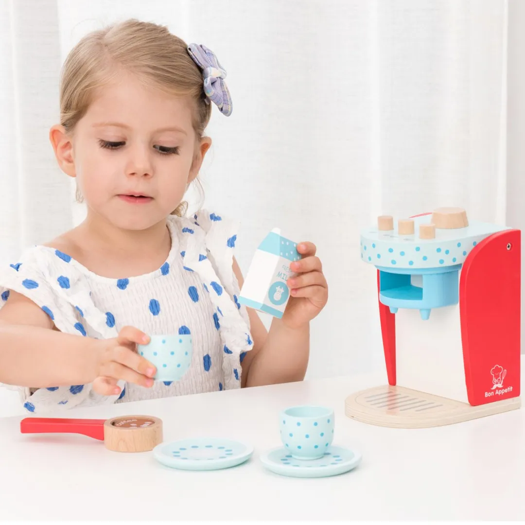 New Classic Toys Houten Speelgoed Koffiezetapparaat - 9-delig - Rood