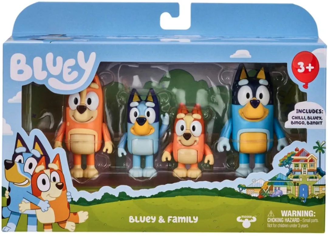Moose Toys Bluey Speelfigurenset - 4 Figuren - Bluey, Bingo, Chilli & Bandit