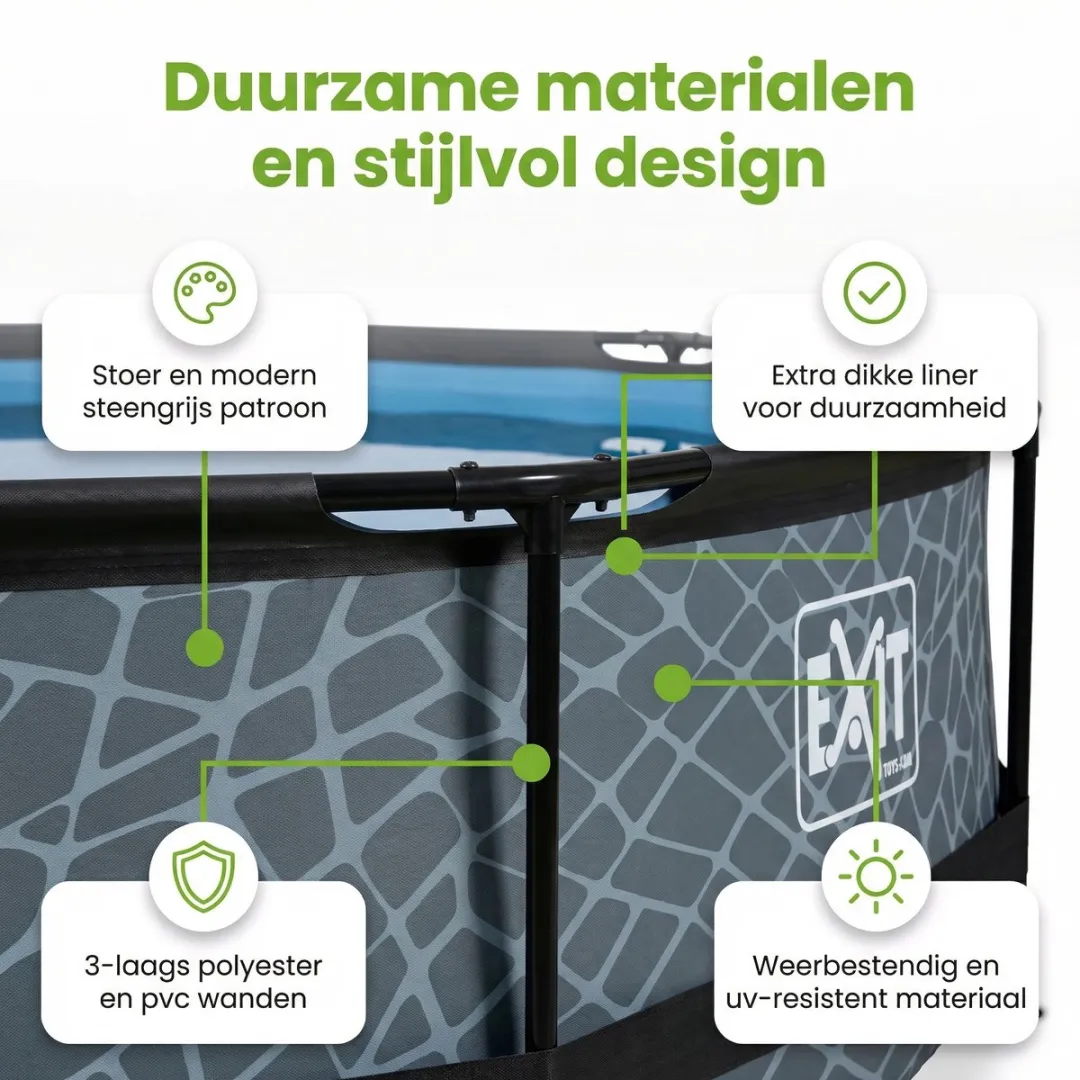 EXIT Rond Stone Frame Zwembad - 360 x 76 cm - Inclusief Pomp Afdekzeil - Onderhoudspakket - Vloertegels - 7-delig
