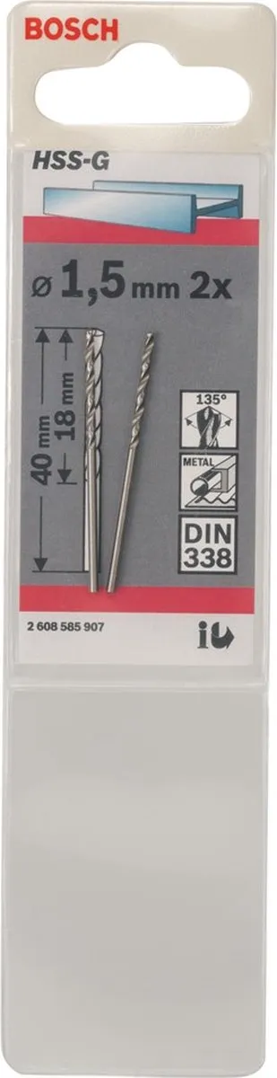 Bosch Metaalboren HSS-G 1,5mm - 2 Stuks