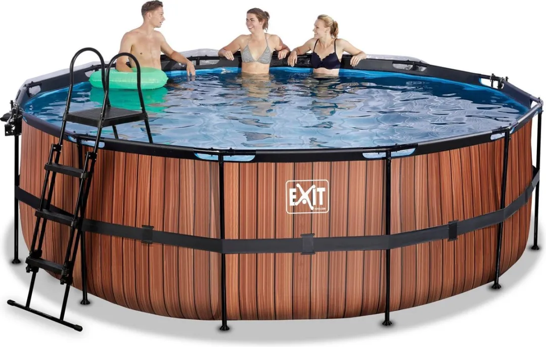 EXIT Wood Zwembad 447cm - 14.758L - Zandfilterpomp & Warmtepomp - Bruin
